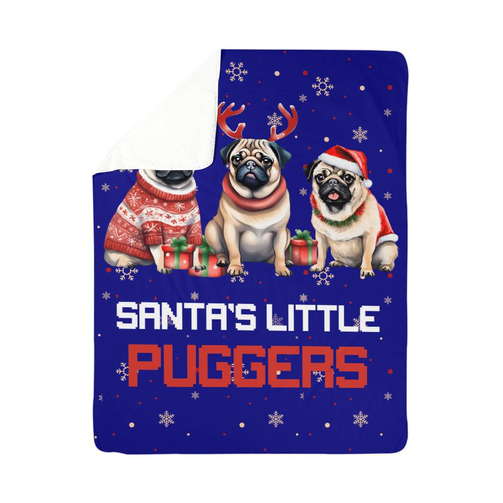 Santa's Little Puggers Sherpa Fleece Blanket