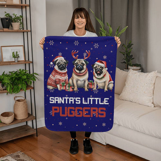 Santa's Little Puggers Sherpa Fleece Blanket