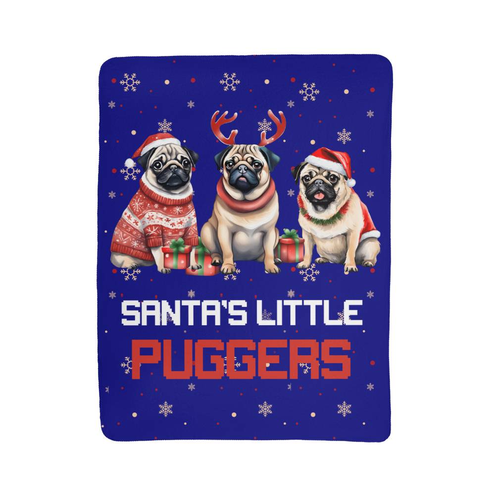 Santa's Little Puggers Sherpa Fleece Blanket