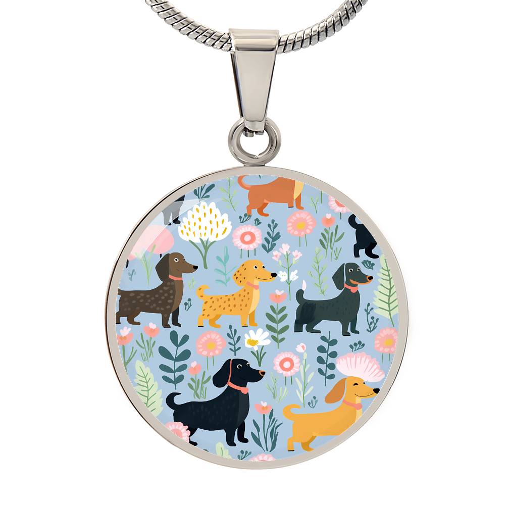 Blue Floral Paws - Circle Pendant - Real Rad Boutique