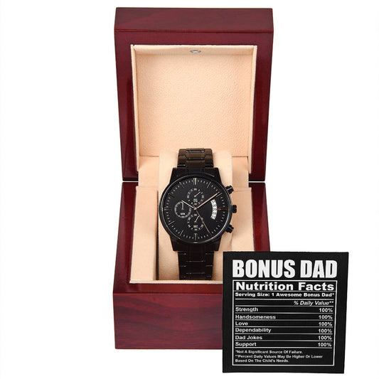 Bonus Dad Nutrition Facts - Black Chronograph Watch - Real Rad Boutique