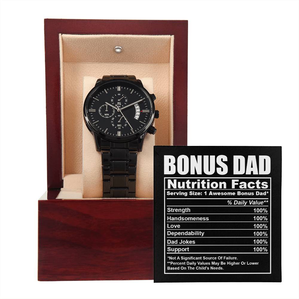 Bonus Dad Nutrition Facts - Black Chronograph Watch - Real Rad Boutique