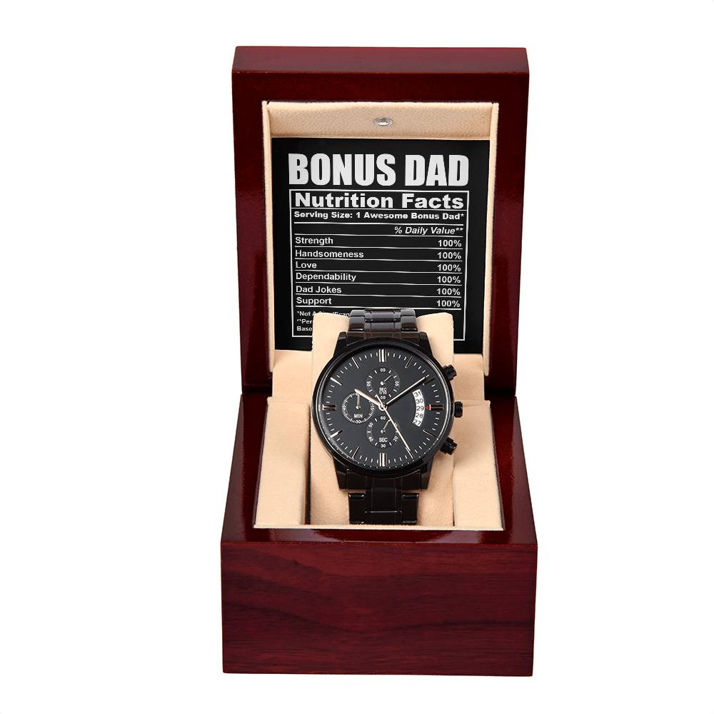 Bonus Dad Nutrition Facts - Black Chronograph Watch - Real Rad Boutique