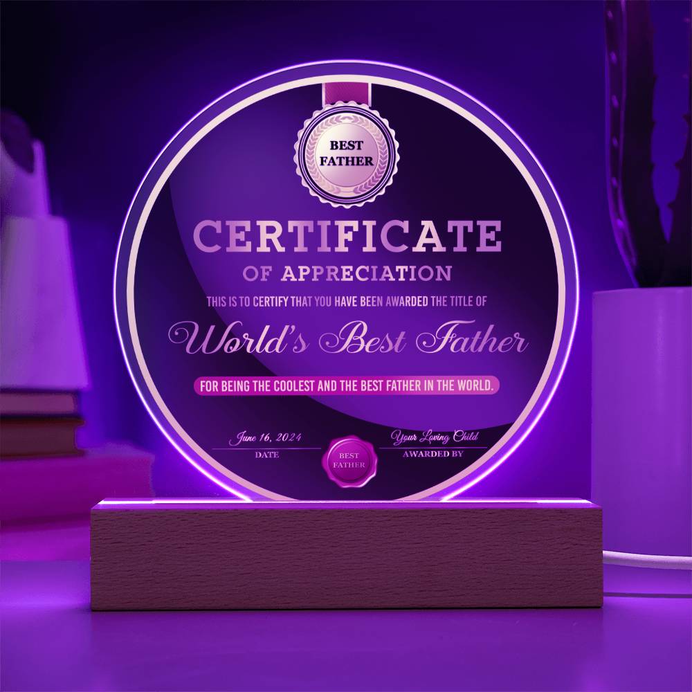 Certificate of Coolness - Acrylic Circle Plaque - Real Rad Boutique