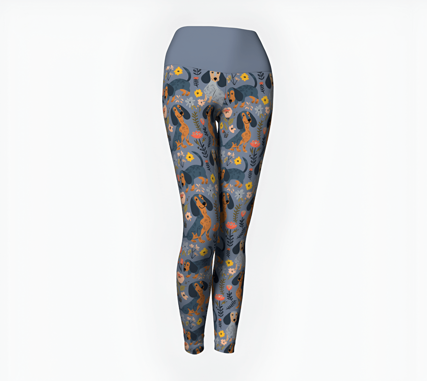 Chic Grey Floral Paws - Dachshund Yoga Leggings - Real Rad Boutique