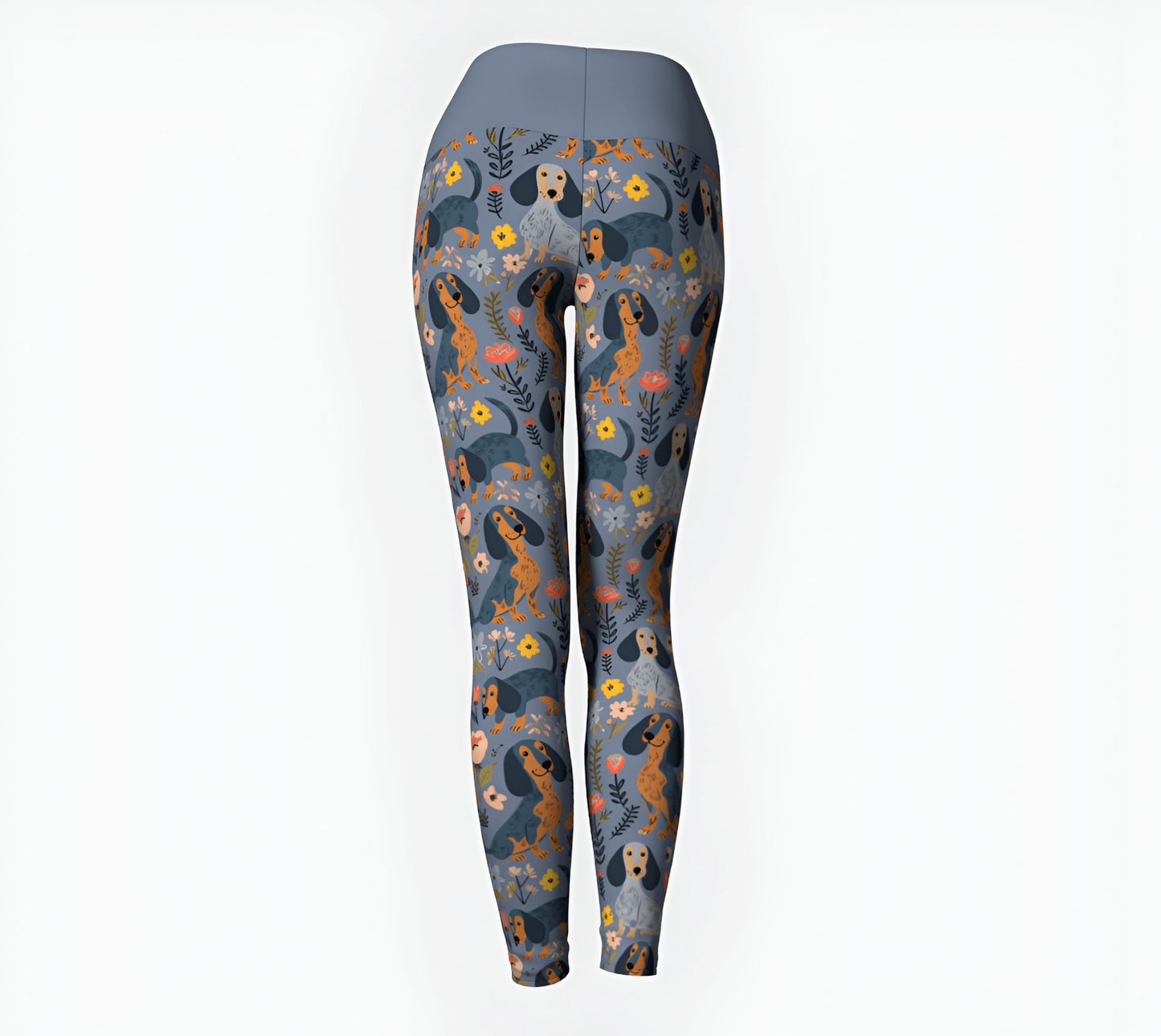 Chic Grey Floral Paws - Dachshund Yoga Leggings - Real Rad Boutique