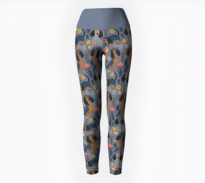 Chic Grey Floral Paws - Dachshund Yoga Leggings - Real Rad Boutique