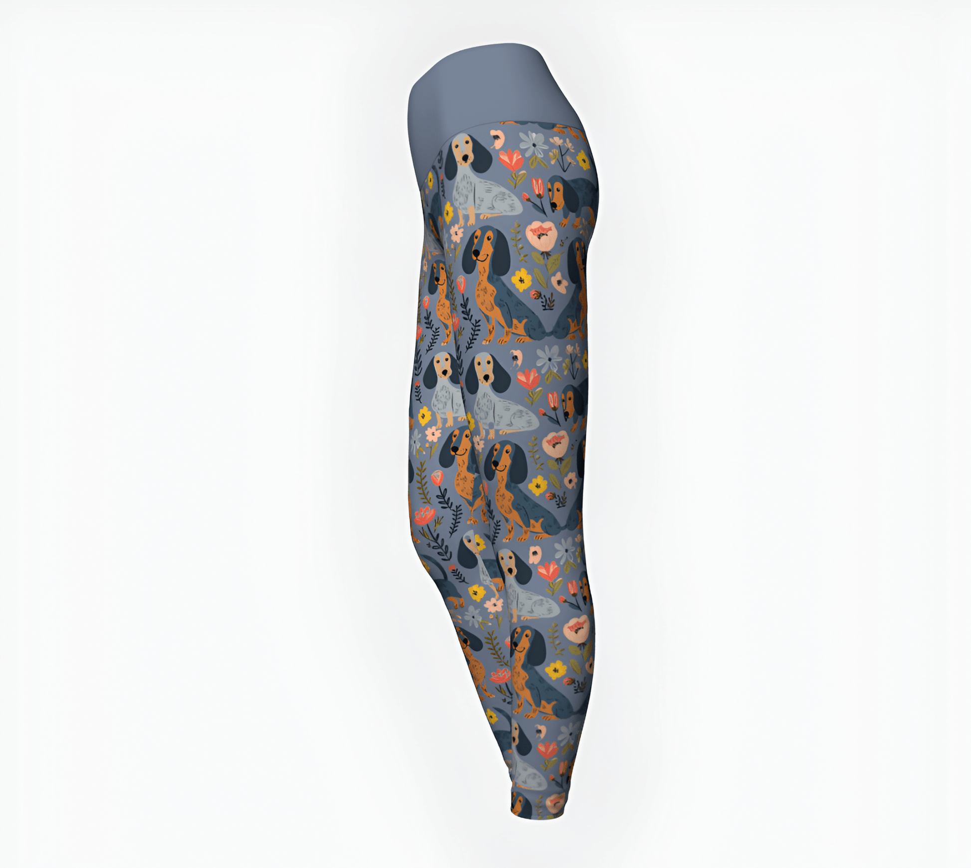 Chic Grey Floral Paws - Dachshund Yoga Leggings - Real Rad Boutique