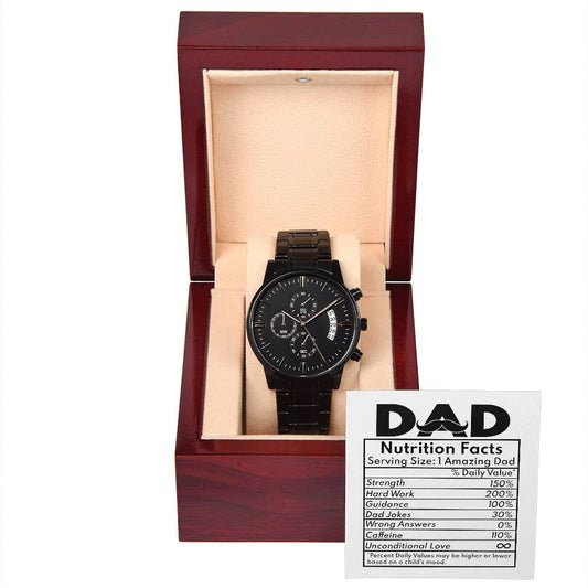 Dad Nutrition Facts - Black Chronograph Watch - Real Rad Boutique