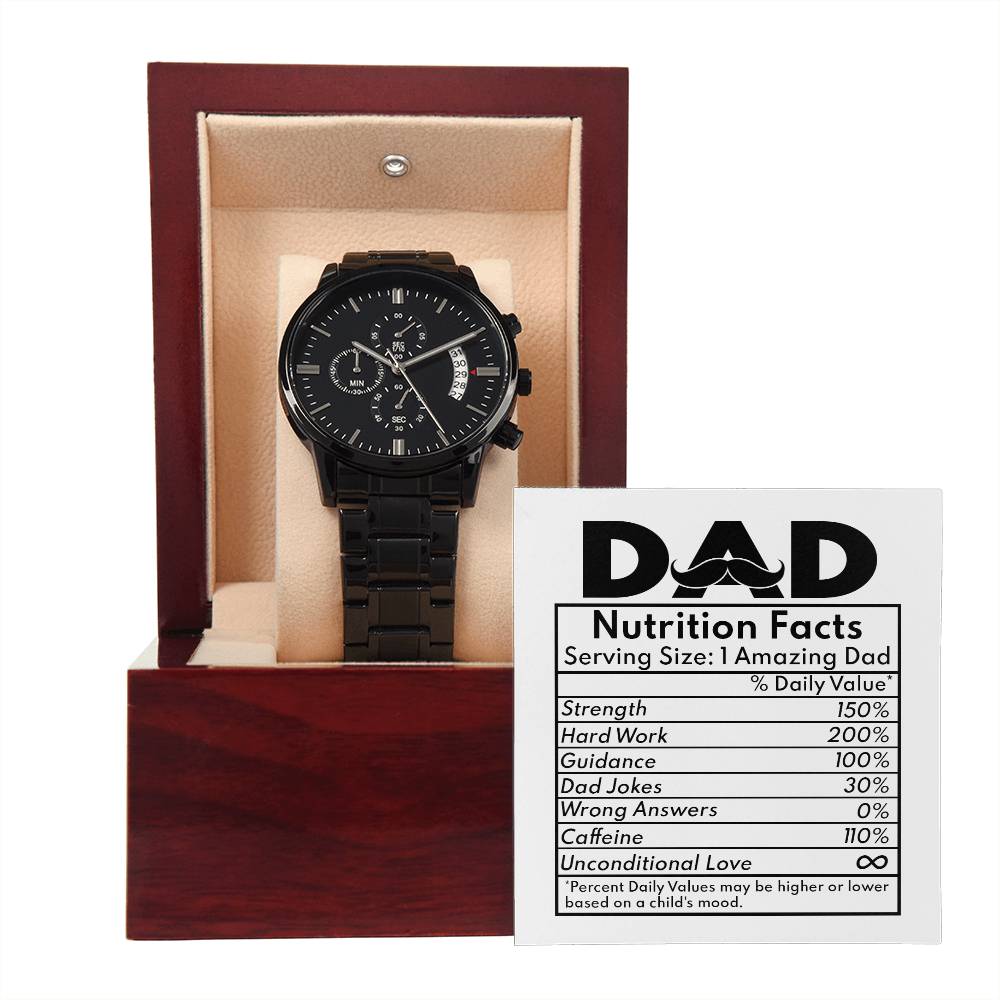 Dad Nutrition Facts - Black Chronograph Watch - Real Rad Boutique