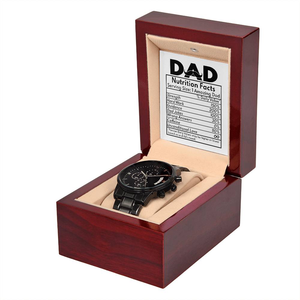 Dad Nutrition Facts - Black Chronograph Watch - Real Rad Boutique