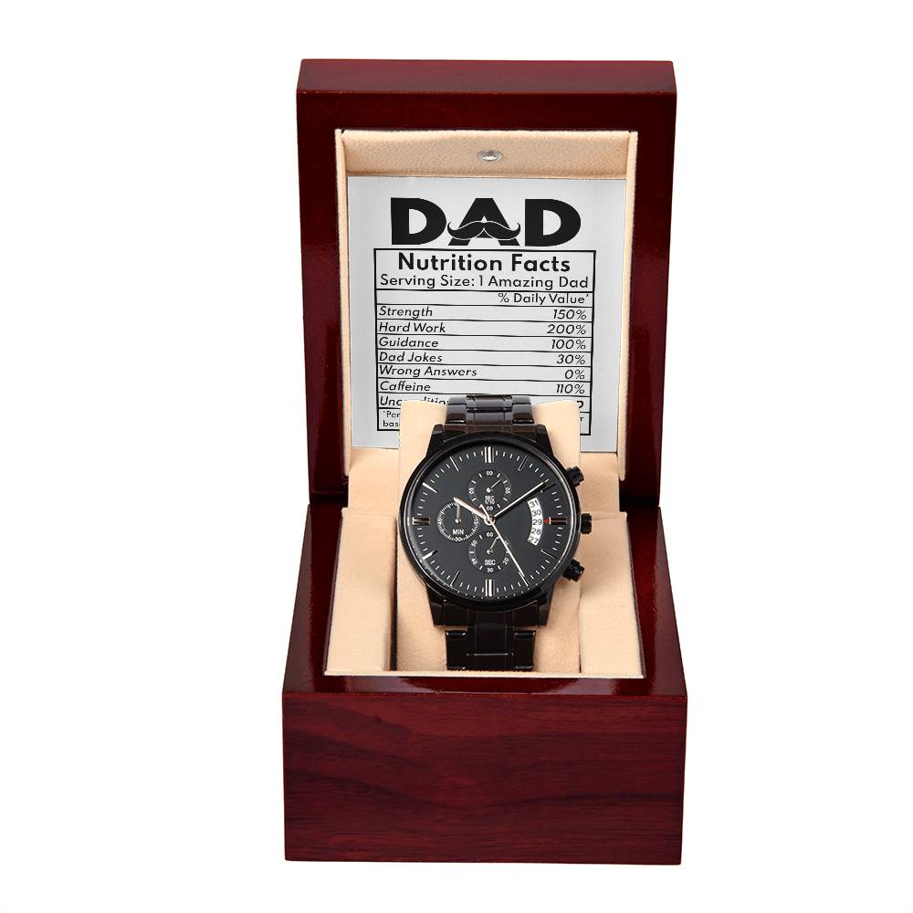 Dad Nutrition Facts - Black Chronograph Watch - Real Rad Boutique