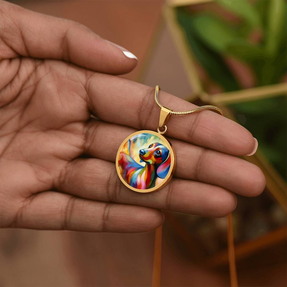 Doxie Rainbow Wishes - Circle Pendant - Real Rad Boutique