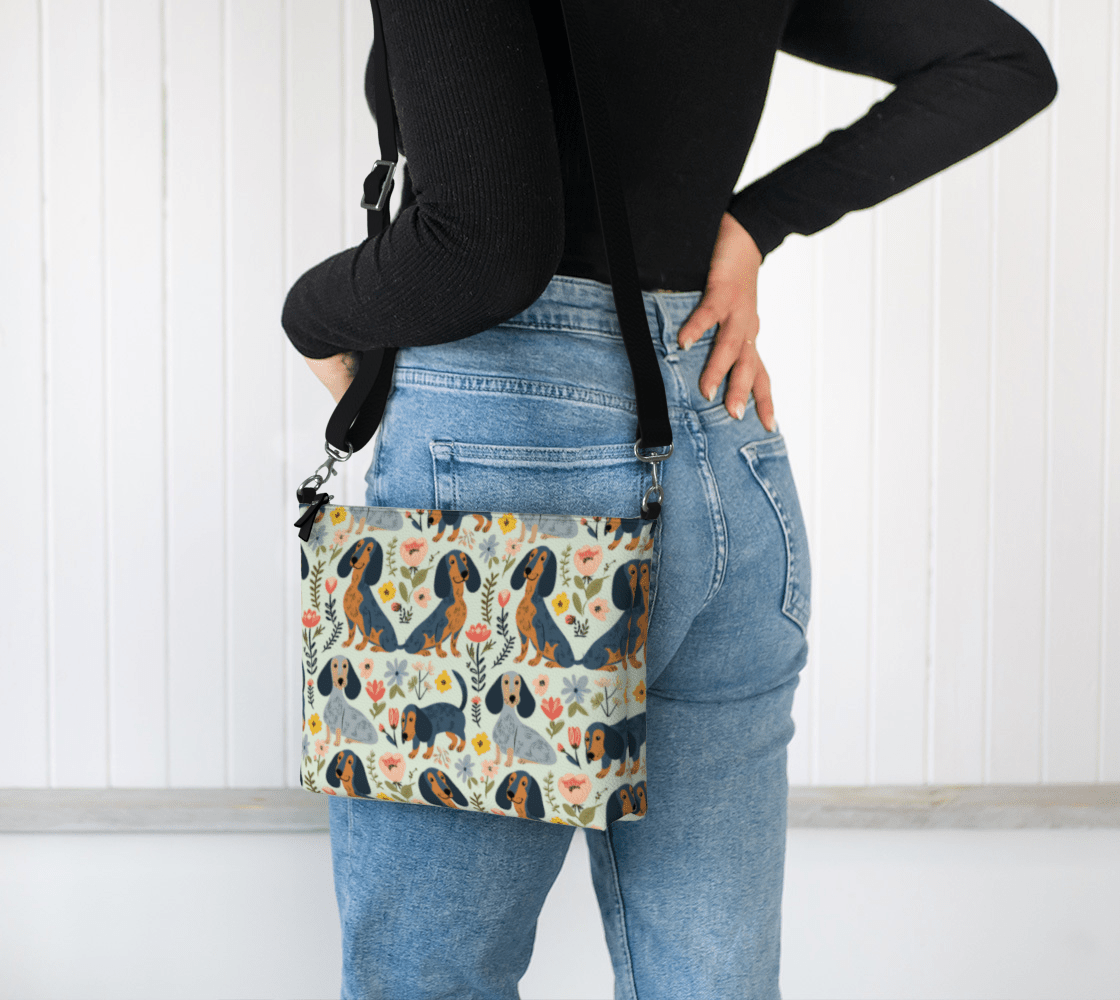 Funky Floral - Dachshund Vegan Leather Crossbody Purse - Real Rad Boutique