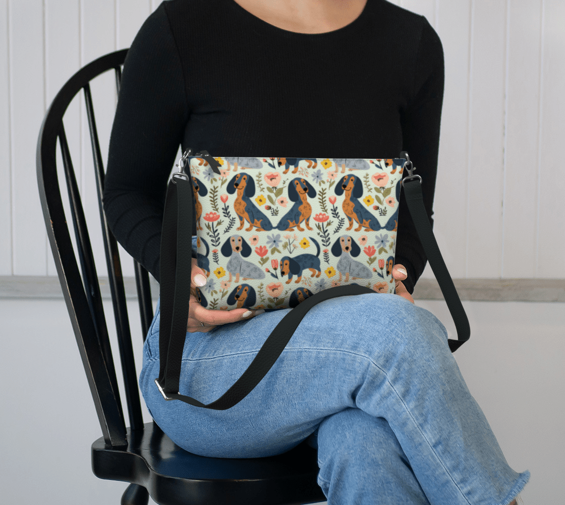 Funky Floral - Dachshund Vegan Leather Crossbody Purse - Real Rad Boutique