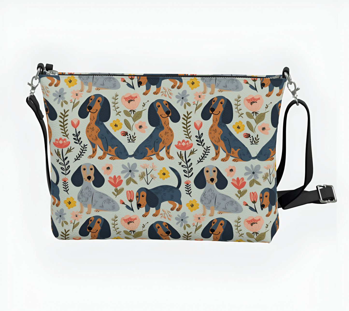 Funky Floral - Dachshund Vegan Leather Crossbody Purse - Real Rad Boutique