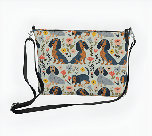 Funky Floral - Dachshund Vegan Leather Crossbody Purse - Real Rad Boutique