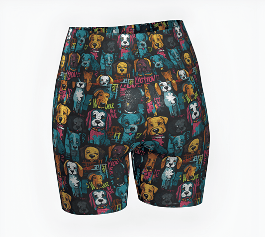 Graffiti Pups - Glitter Yoga Shorts - Real Rad Boutique