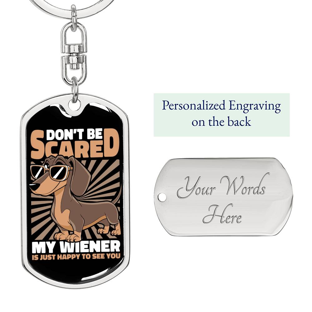 Happy Wiener - Graphic Dog Tag Keychain - Real Rad Boutique