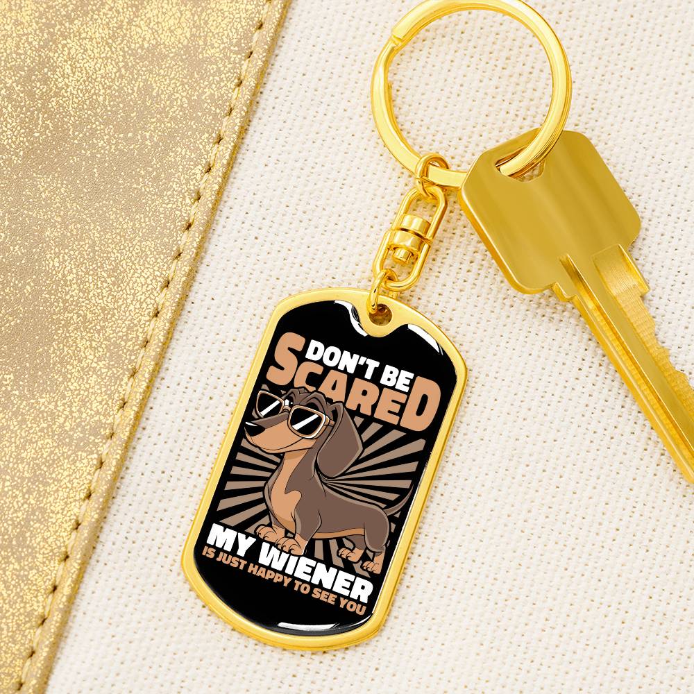 Happy Wiener - Graphic Dog Tag Keychain - Real Rad Boutique