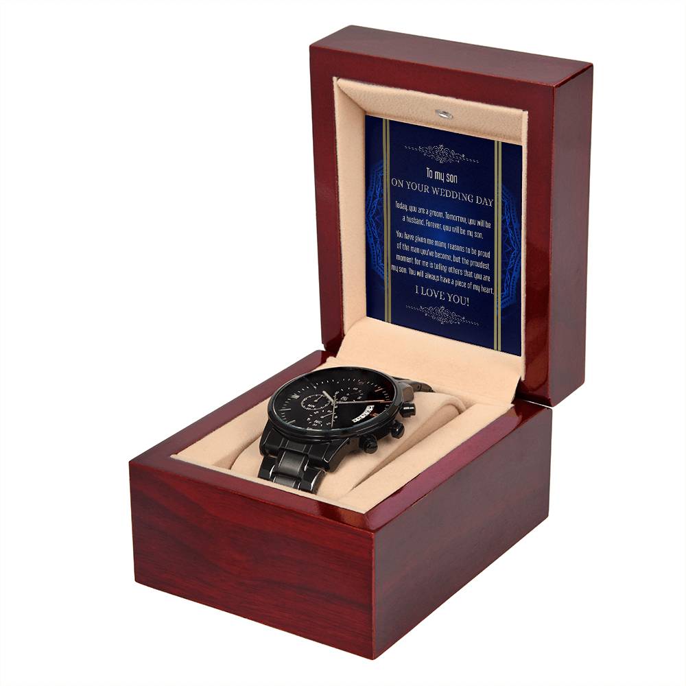 Heartfelt Wedding Day Message for Son - Black Chronograph Watch - Real Rad Boutique