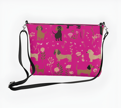 Hot Pink Blooms - Dachshund Vegan Leather Crossbody Purse - Real Rad Boutique