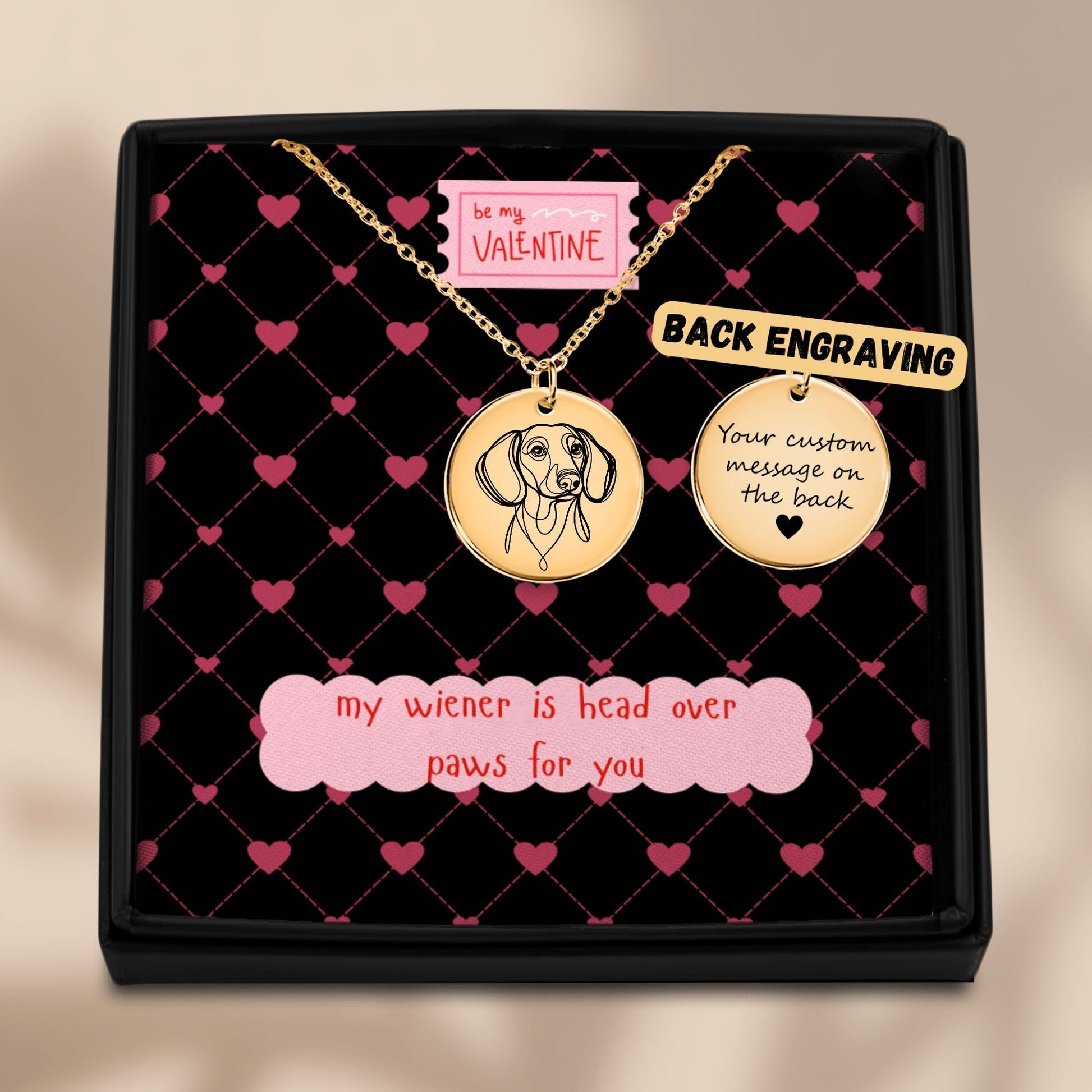 My Wiener Is Head Over Paws - Dachshund Valentine Necklace | Gift for Her - Real Rad Boutique