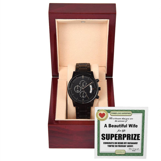 Superprize Husband - Black Chronograph Watch - Real Rad Boutique