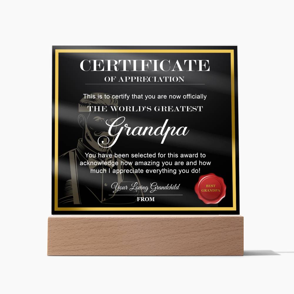 THE WORLD'S GREATEST Grandpa - Acrylic Square Plaque - Real Rad Boutique