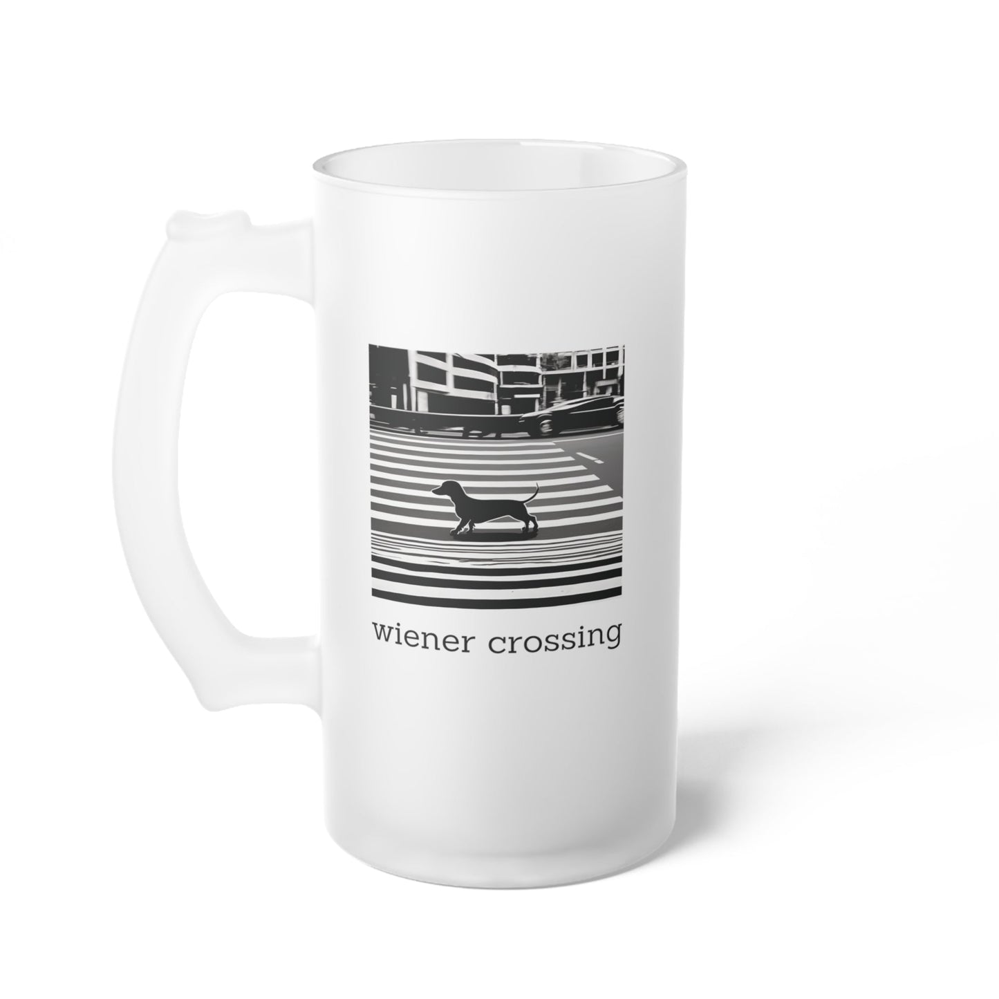 Wiener Crossing - Frosted Glass Beer Mug - Real Rad Boutique