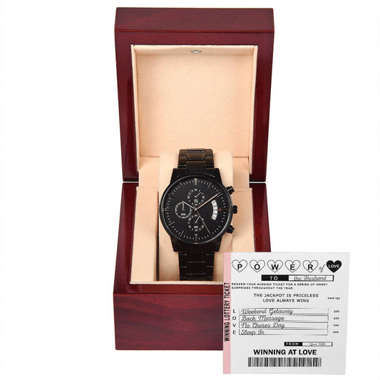 Winning the Husband Lottery - Black Chronograph Watch - Real Rad Boutique