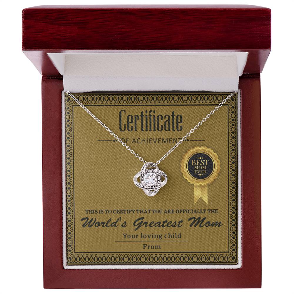 World's Greatest Mom Certificate - Love Knot Necklace - Real Rad Boutique