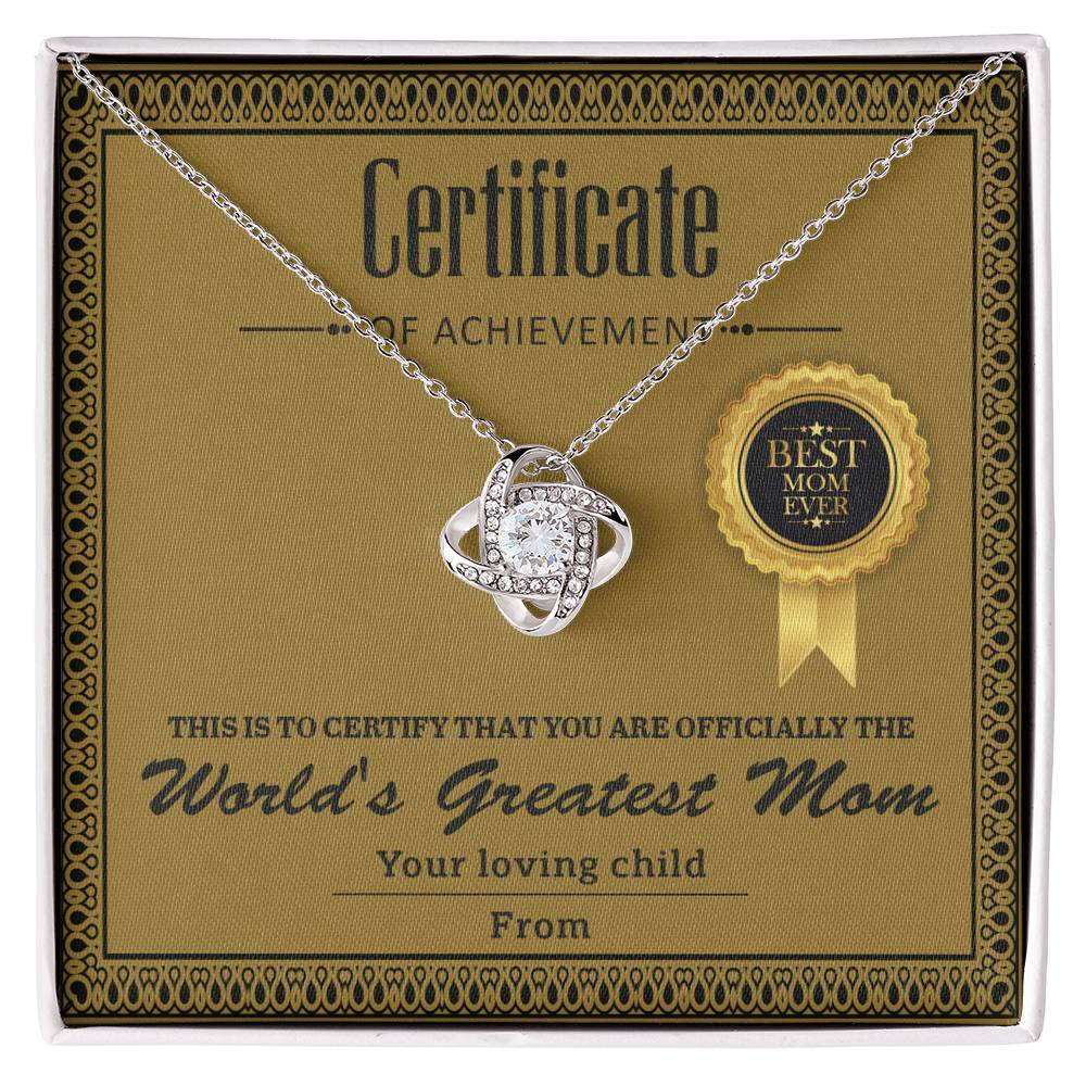 World's Greatest Mom Certificate - Love Knot Necklace - Real Rad Boutique