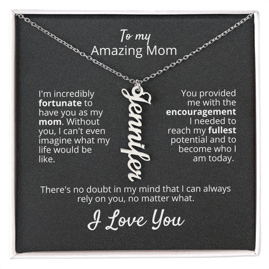 'Amazing Mom' Vertical Name Necklace - Real Rad Boutique