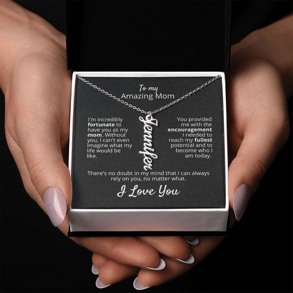 'Amazing Mom' Vertical Name Necklace - Real Rad Boutique