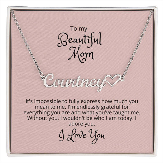 'Beautiful Mom' Heart Custom Name Necklace - Real Rad Boutique