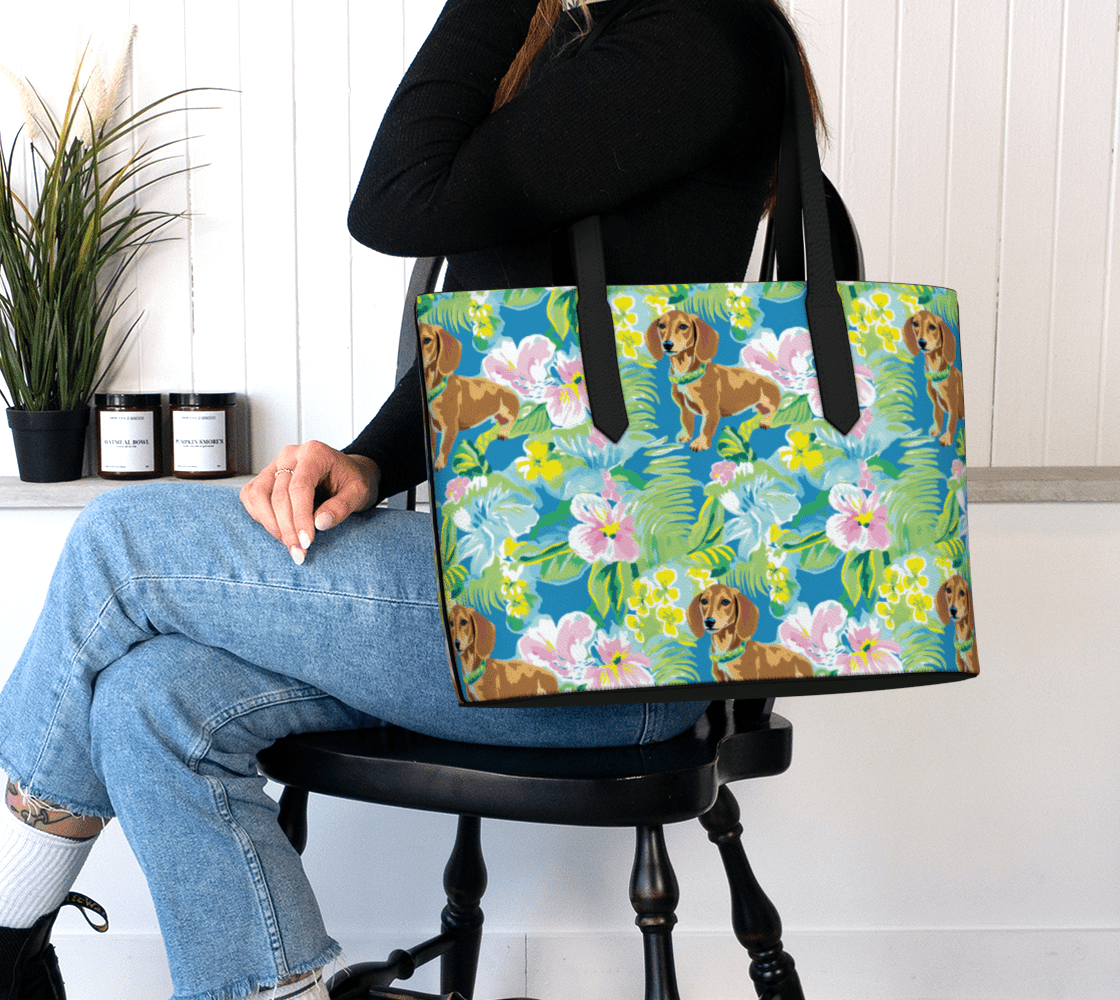 Blooming Dachshund's - Vegan Leather Tote - Real Rad Boutique