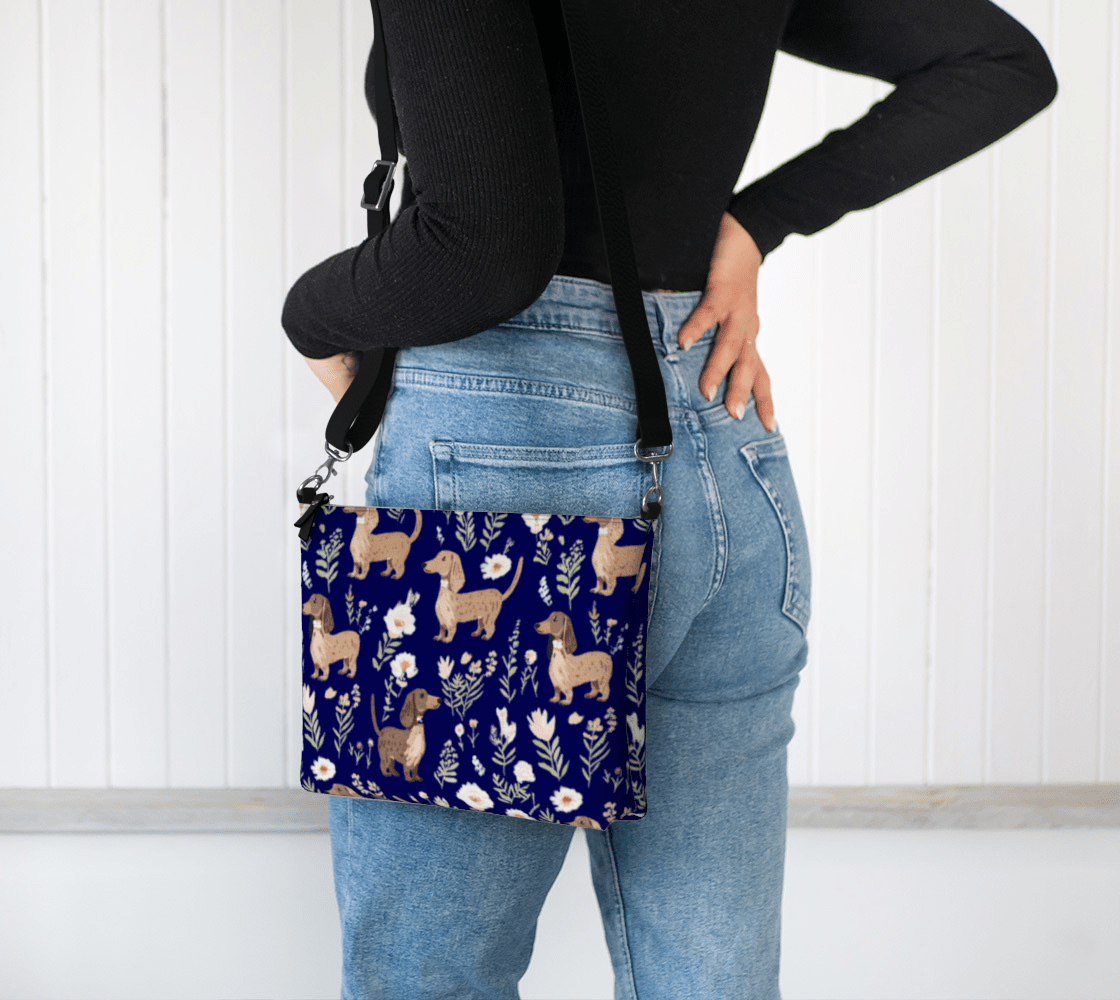 Blue Blooms - Dachshund Vegan Leather Crossbody Purse - Real Rad Boutique