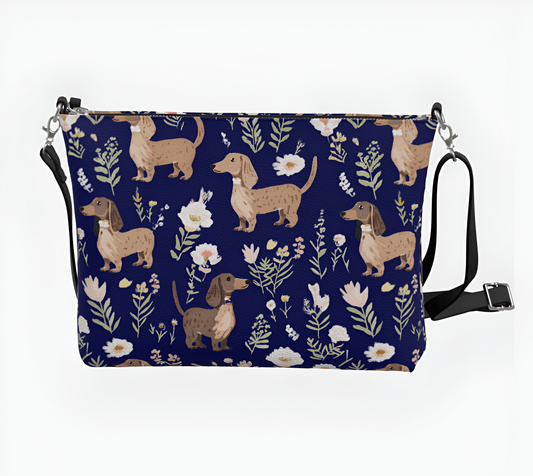 Blue Blooms - Dachshund Vegan Leather Crossbody Purse - Real Rad Boutique