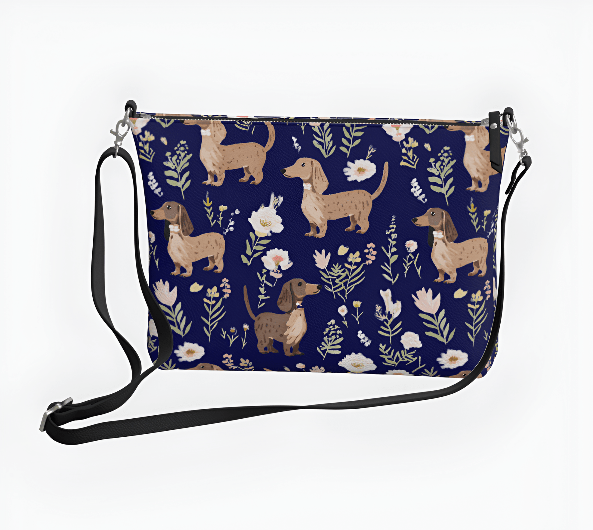 Blue Blooms - Dachshund Vegan Leather Crossbody Purse - Real Rad Boutique