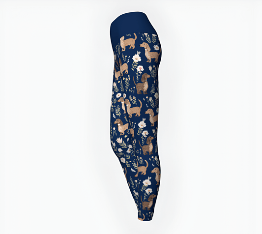 Blue Blooms - Dachshund Yoga Leggings - Real Rad Boutique