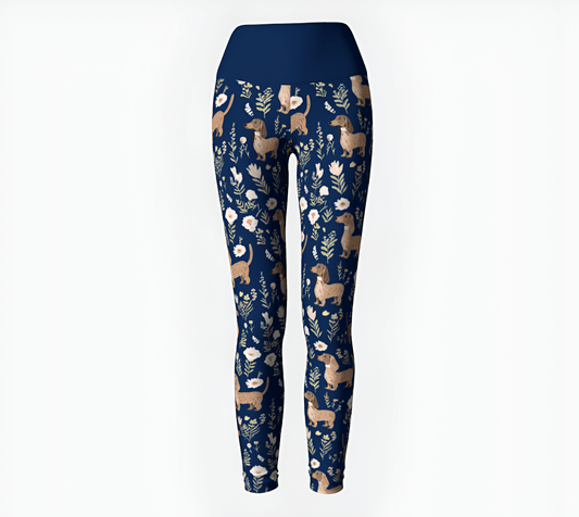 Blue Blooms - Dachshund Yoga Leggings - Real Rad Boutique