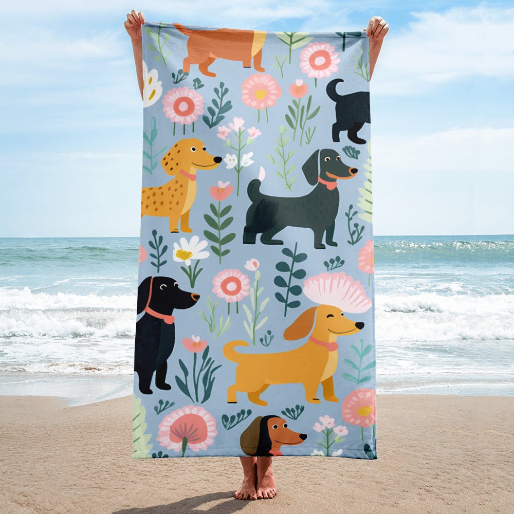 Blue Floral Paws - Dachshund Beach Towel - Real Rad Boutique