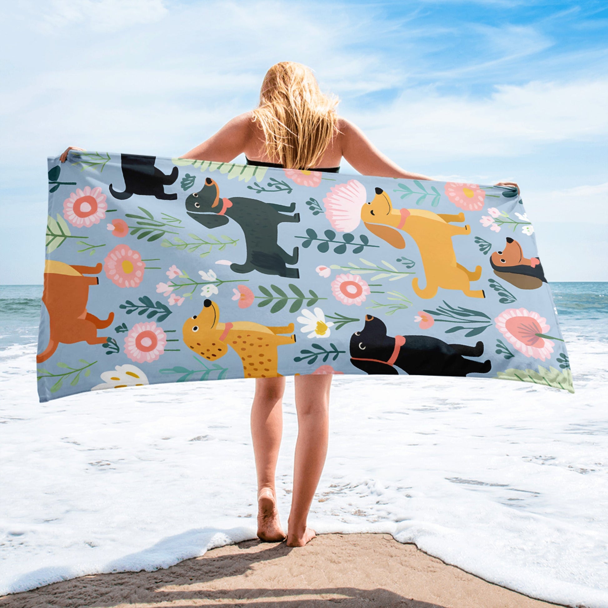 Blue Floral Paws - Dachshund Beach Towel - Real Rad Boutique