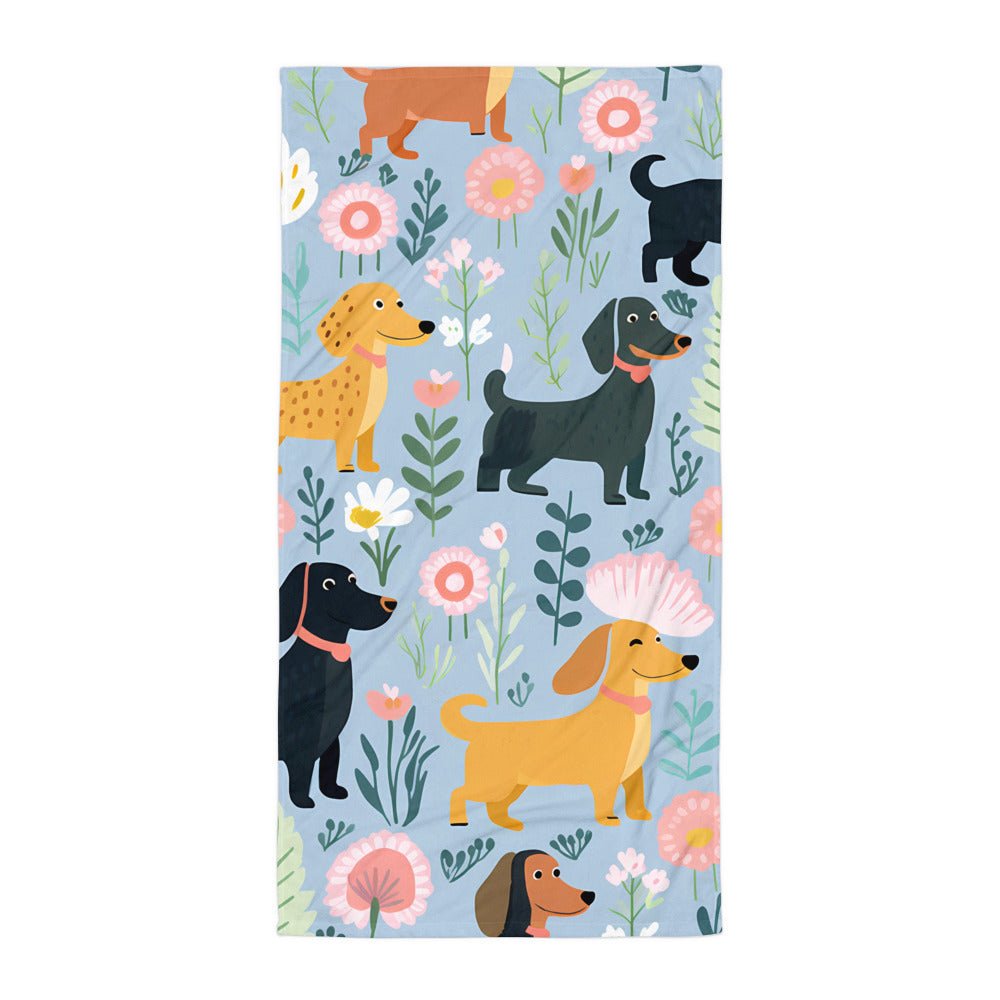 Blue Floral Paws - Dachshund Beach Towel - Real Rad Boutique