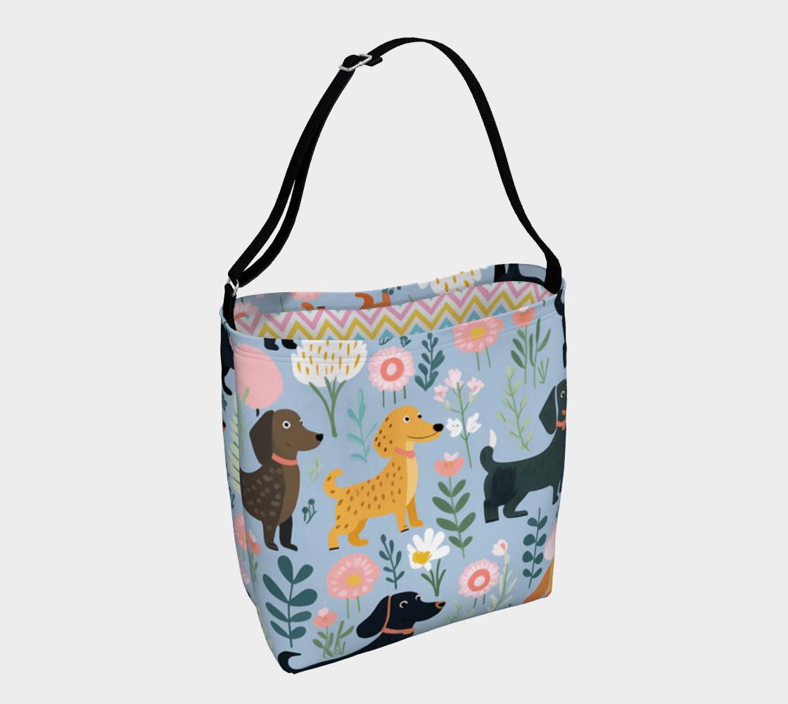 Blue Floral Paws - Dachshund Day Tote - Real Rad Boutique