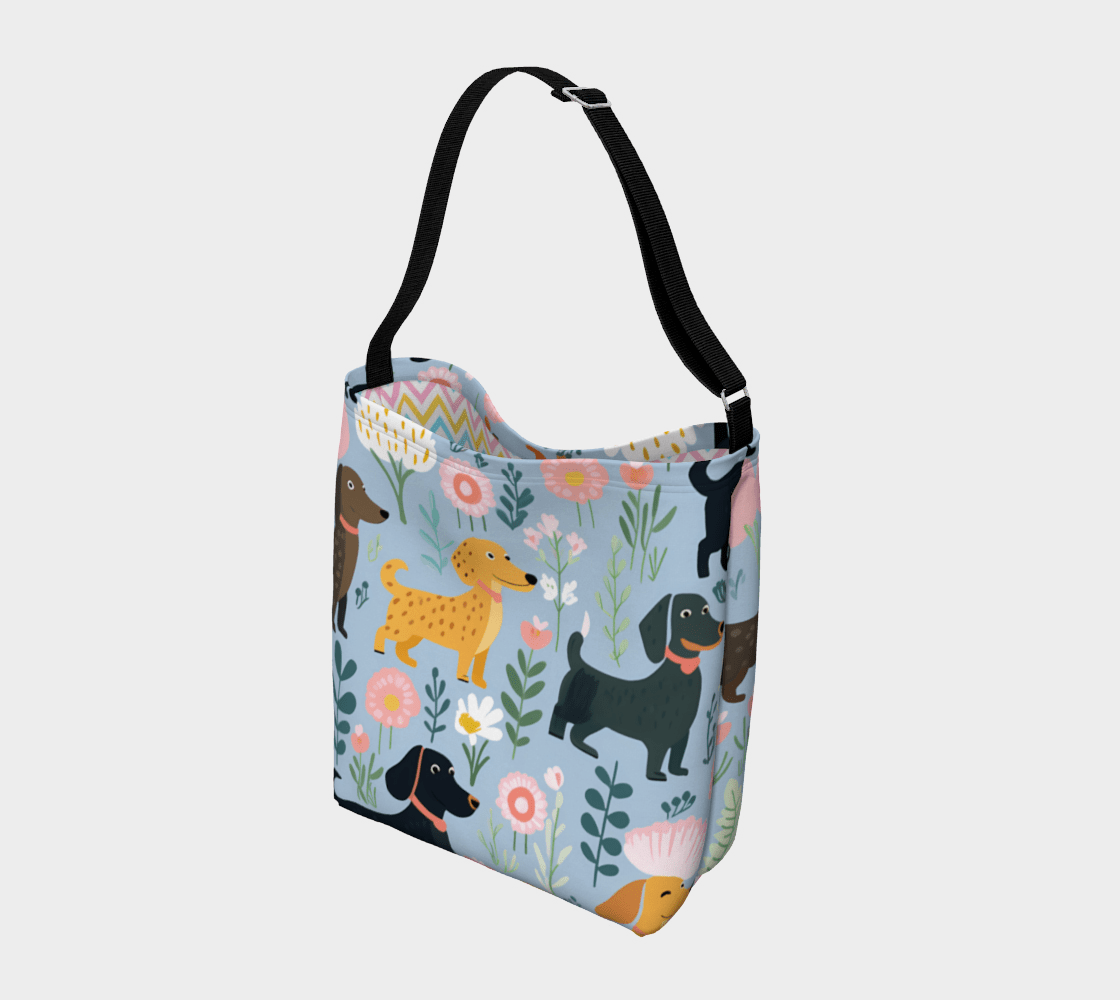 Blue Floral Paws - Dachshund Day Tote - Real Rad Boutique