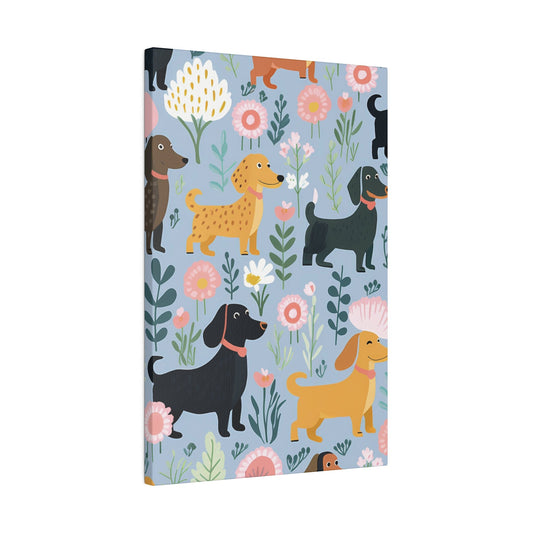 Blue Floral Paws - Dachshund Matte Canvas - Real Rad Boutique