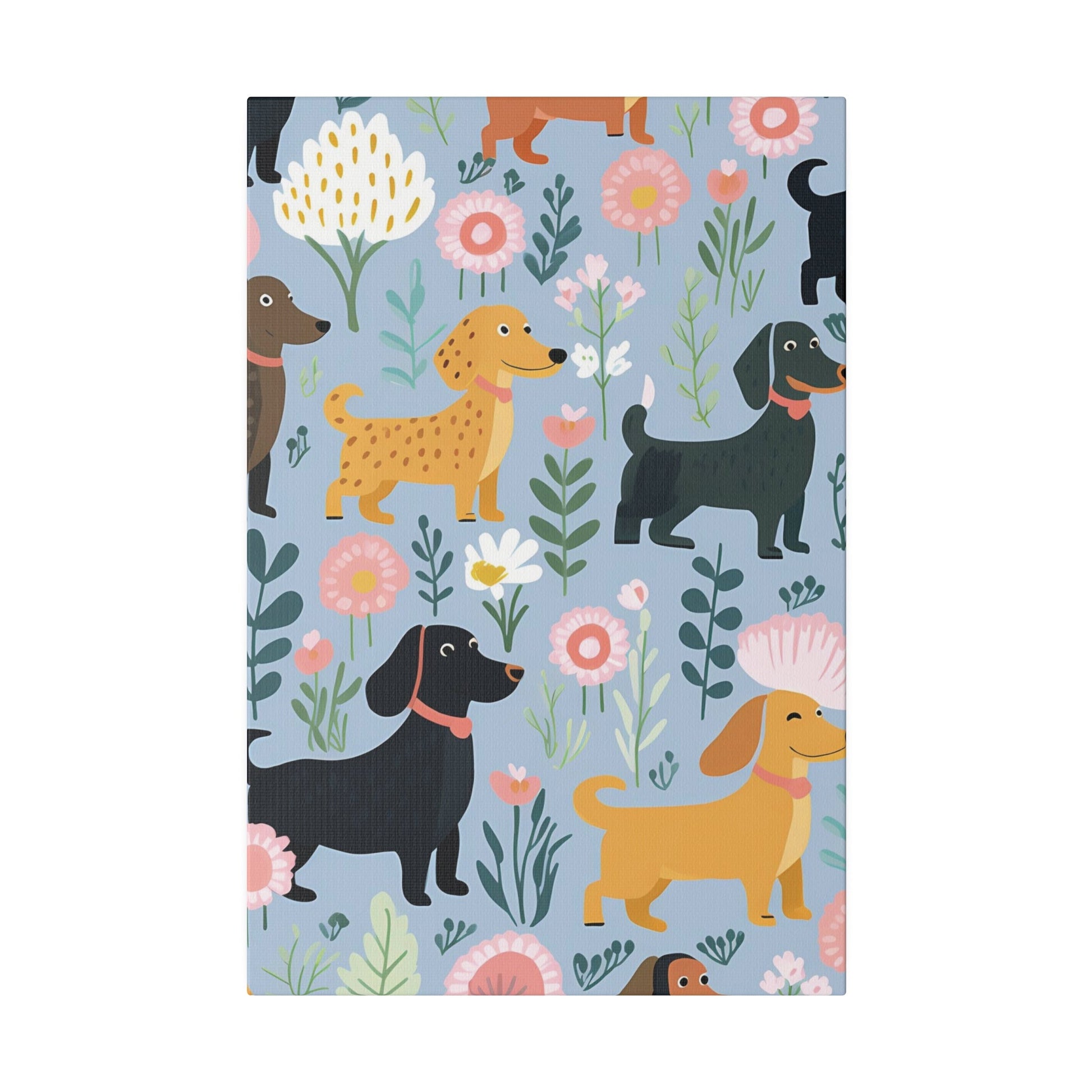 Blue Floral Paws - Dachshund Matte Canvas - Real Rad Boutique