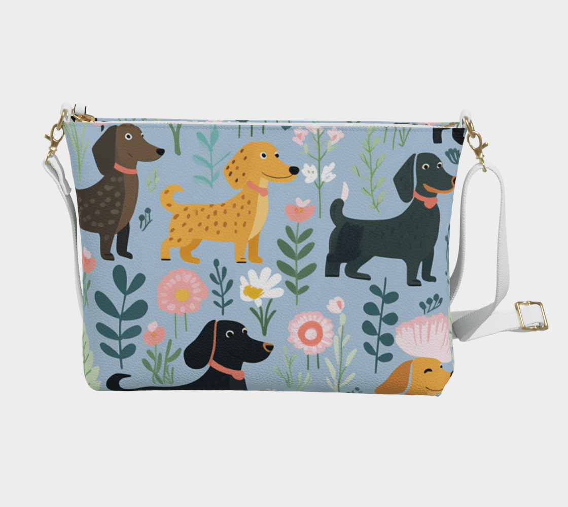 Blue Floral Paws - Dachshund Vegan Leather Crossover Purse - Real Rad Boutique